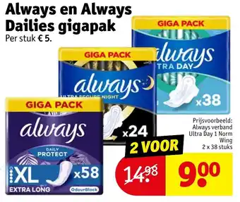 Kruidvat Always en Always Dailies gigapak 2 x 38 stuks aanbieding