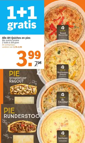 Albert Heijn Quiches en pies 2 stuks a 300 gram aanbieding