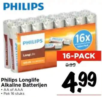 Vomar Voordeelmarkt Philips Longlife Alkaline Batterijen aanbieding