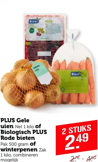 Coop PLUS Gele uien of Biologisch PLUS Rode bieten of winterpeen aanbieding