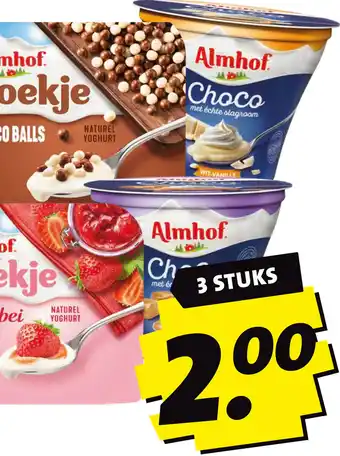 Boni Almhof hoekje, roomyoghurt of choco met slagroom aanbieding