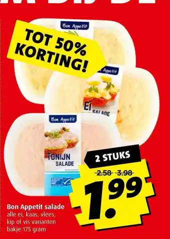 Boni Bon appetit salade ei, kaas, vlees, kip of vis tot aanbieding