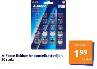 Action A-Force lithium knoopcelbatterijen 20 stuks aanbieding