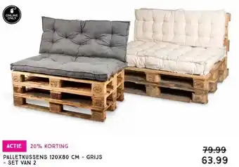 Xenos Palletkussens 120x80 cm - grijs - set van 2 aanbieding