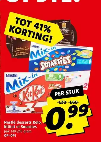 Boni Nestlé desserts rolo, kitkat of smarties Tot aanbieding