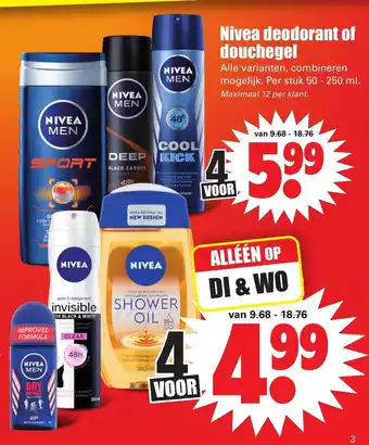 Dirk Nivea deodorant of douchegel 50-250ml aanbieding