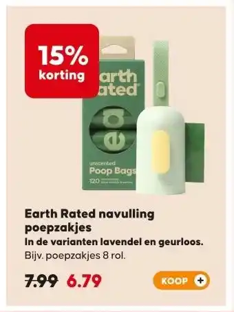 Pets Place Earth Rated navulling poepzakjes In de varianten lavendel en geurloos. aanbieding