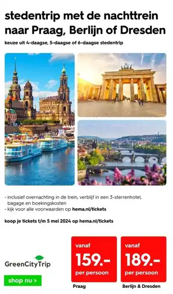 HEMA Stedentrip met de nachttrein naar Praag aanbieding