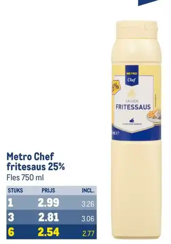 Makro Metro Chef fritesaus 25% aanbieding