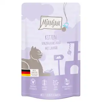 Zooplus 12x125g MjAMjAM Kitten Excellent Kalf met Zalmolie nat kattenvoer aanbieding