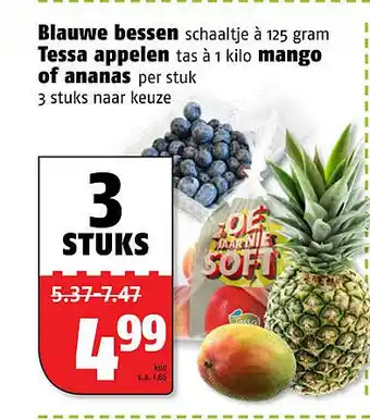 Poiesz Blauwe bessen, tessa appelen, mango of ananas aanbieding