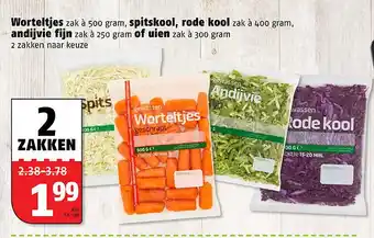 Poiesz Worteltjes, spitskool, rode kool, andijvie fijn of uien aanbieding