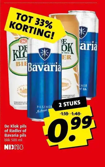 Boni De klok pils of radler of bavaria pils  500 ml aanbieding