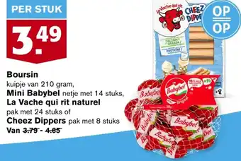 Hoogvliet Boursin, Mini Babybel, La Vache qui rit naturel, Cheez Dippers aanbieding