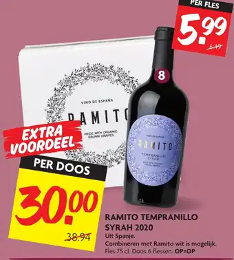 Dekamarkt Ramito Tempranillo Syrah 2020 6*750ml aanbieding