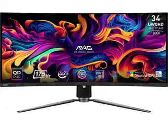 MediaMarkt MSI Mag 341cqp Qd-oled - 34 Inch 3440 X 1440 (ultrawide Quad Hd) 0.03 Ms 175 Hz aanbieding
