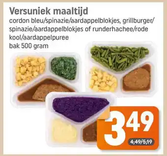 Dagwinkel Versuniek Maaltijd Cordon Bleu-Spinazie-Aardappelblokjes, Grillburger-Spinazie-Aardappelblokjes Of Runderhachee-Rode Kool-Aar aanbieding