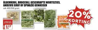 MCD Supermarkt Bloemkool, Broccoli, Geschrapte Worteltjes, Andijvie Grof Of Spinazie Gewassen 20% Korting aanbieding