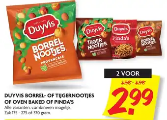 Dekamarkt Duyvis borrel- en tijgernootjes of Oven Baked of Pinda's 2*175/275g of 2*370g aanbieding