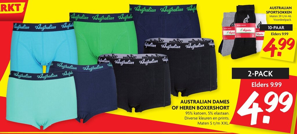 Dekamarkt Australian Dames of heren boxershorts XXL 2-pack aanbieding