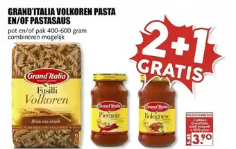 MCD Supermarkt Grand'Italia Volkoren Pasta En-of Pastasaus 2+1 Gratis aanbieding