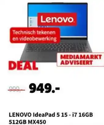 MediaMarkt Lenovo IdeaPad 5 15 - i7 16GB 512GB MX450 aanbieding