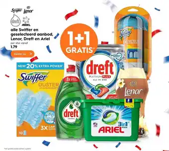 Blokker Alle swiffer en geselecteerd aanbod, lenor, dreft en ariel 1+1 Gratis aanbieding