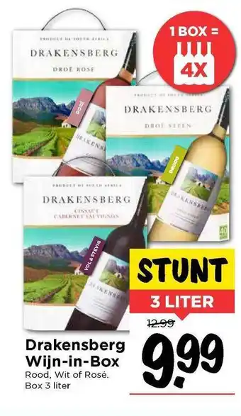 Vomar Voordeelmarkt Drakensberg wijn-in-box rood, wit Of rosé 3 liter aanbieding