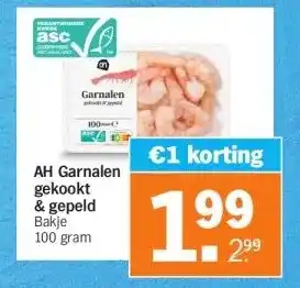 Albert Heijn AH Garnalen gekookt & gepeld Bakje 100 gram aanbieding