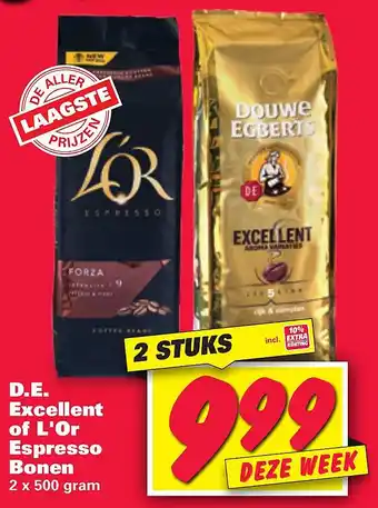 Nettorama D.e. excellent of l'Or espresso bonen 2x500 gram aanbieding