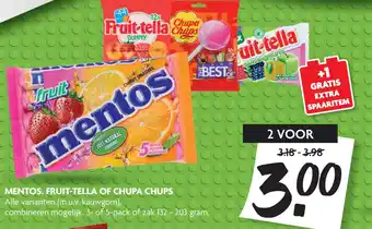 Dekamarkt Mentos, fruit-tella of chupa chups 132-203 gram aanbieding