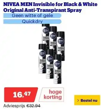 Bol.com NIVEA MEN Invisible for Black & White Original Anti-Transpirant Spray aanbieding