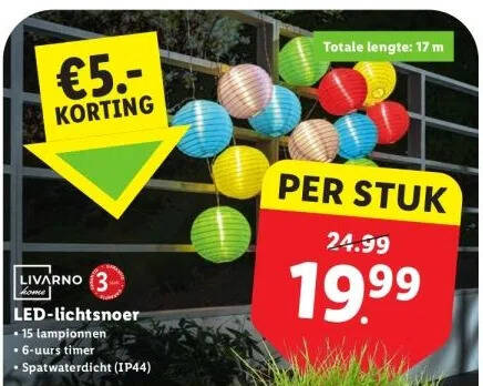 Prikkabel lichtsnoer buiten met led lampen