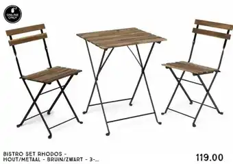 Xenos Bistro set Rhodos - hout/metaal - bruin/zwart - 3-delig aanbieding