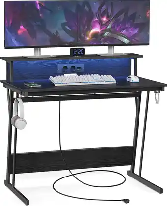 Amazon VASAGLE LWD191B56 Gamingtafel met ledverlichting, bureau met ingebouwde stekkerdoos, computertafel, monitorstandaard voor 2 m aanbieding