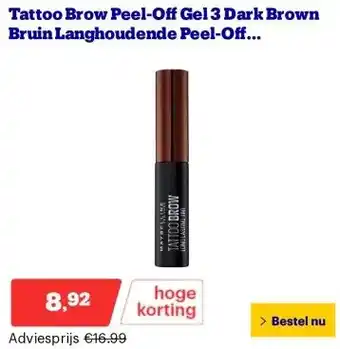 Bol.com Tattoo Brow Peel-Off Gel 3 Dark Brown Bruin Langhoudende Peel-Off Wenkbrauwgel aanbieding