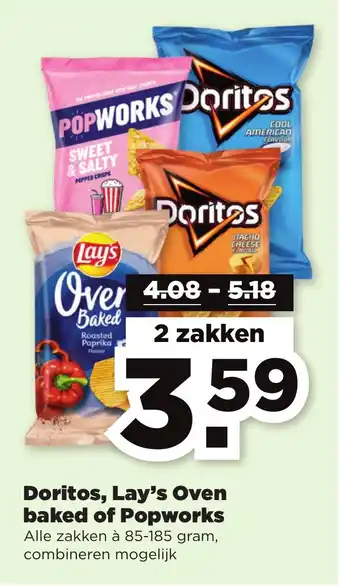 PLUS Doritos, Lay's Oven baked of Popworks aanbieding