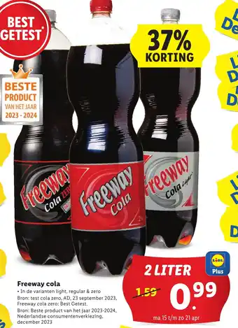 Lidl Freeway cola 2 liter aanbieding