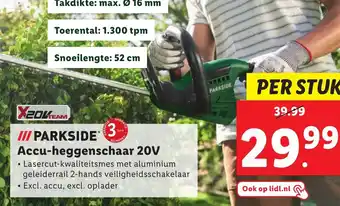 Lidl Parkside accu heggenschaar 20v per stuk aanbieding