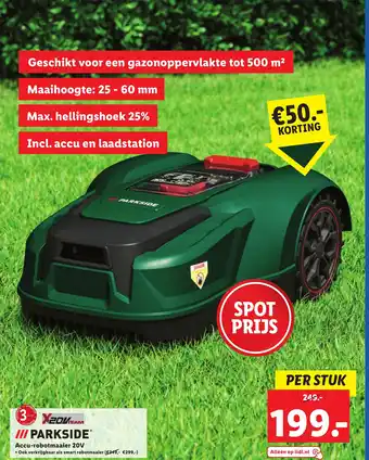 Lidl Parkside accu robotmaaier 20V per stuk aanbieding