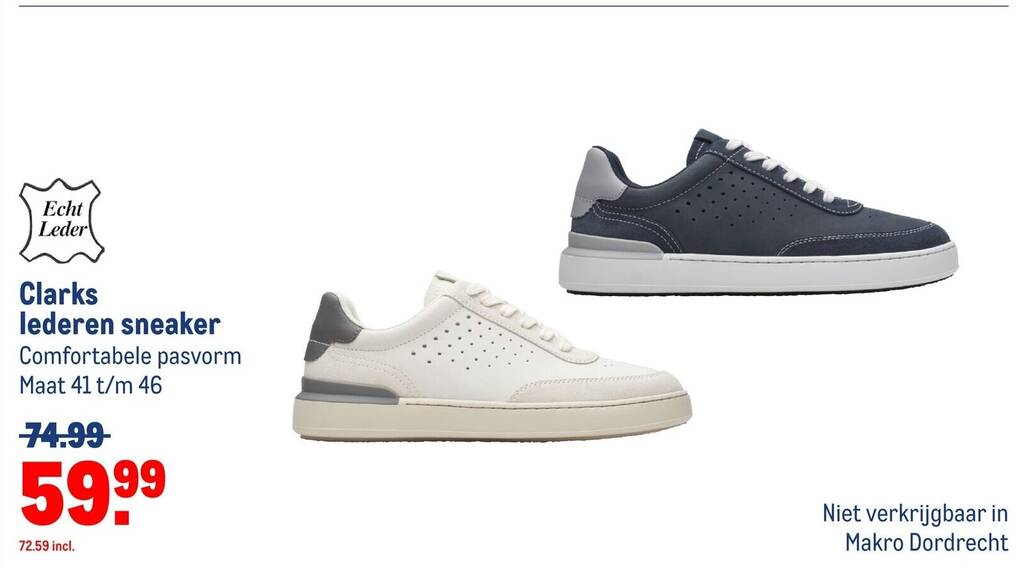 Clarks lederen sneaker 41 t m 46 aanbieding bij Makro