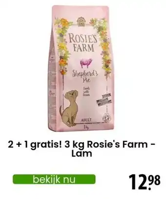 Zooplus 2 + 1 gratis! 3 kg Rosie's Farm - Lam aanbieding
