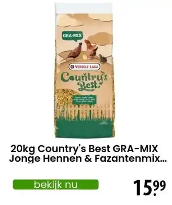 Zooplus 20kg Country's Best GRA-MIX Jonge Hennen & Fazantenmix Kippenvoer aanbieding