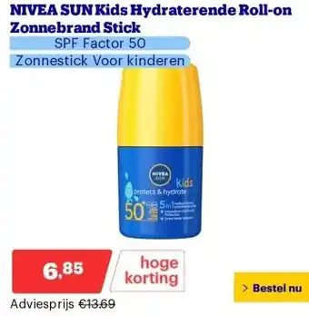 Bol.com NIVEA SUN Kids Hydraterende Roll-on Zonnebrand Stick aanbieding