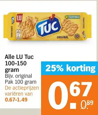 Albert Heijn Alle LU Tuc 100-150gram aanbieding