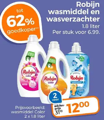 Trekpleister Robijn wasmiddel en wasverzachter 1.8 liter aanbieding