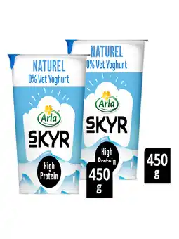 Flink Arla Skyr naturel yoghurt 0% vet 450g 2x aanbieding