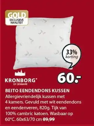 Jysk Kronborg Of Denmark Beito Eendendons Kussen aanbieding