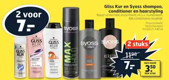 Trekpleister Gliss Kur en Syoss shampoo, conditioner en haarstyling 440ml aanbieding