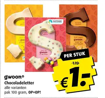 Boni G'woon Chocoladeletter aanbieding